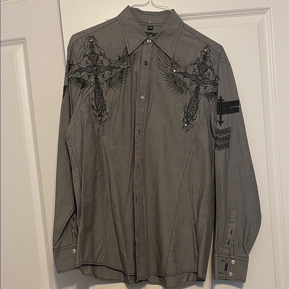 Roar Black and Gray Striped Shirt